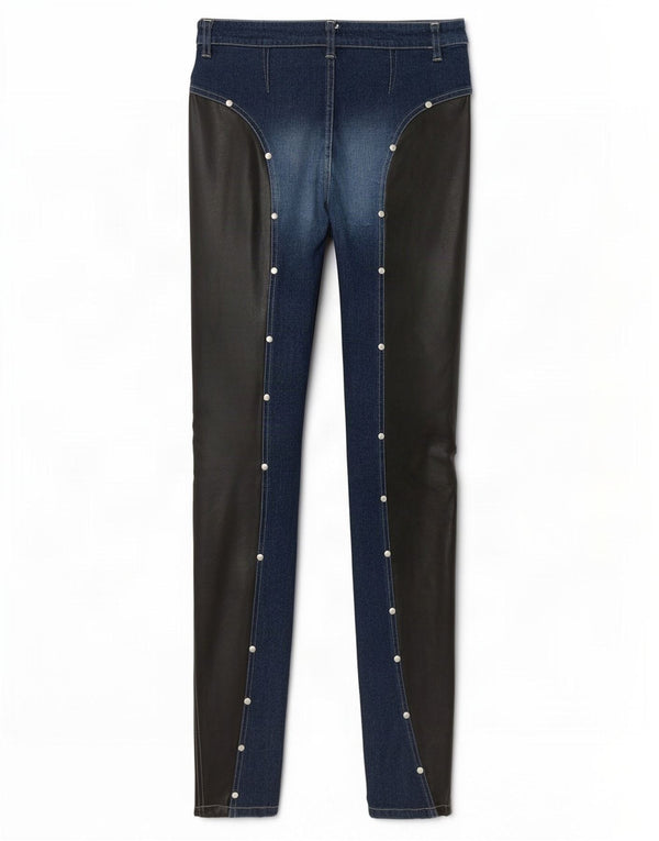 Vintage mujer skinny jeans pequeños W26 L31 azul marino colorblock algodón
