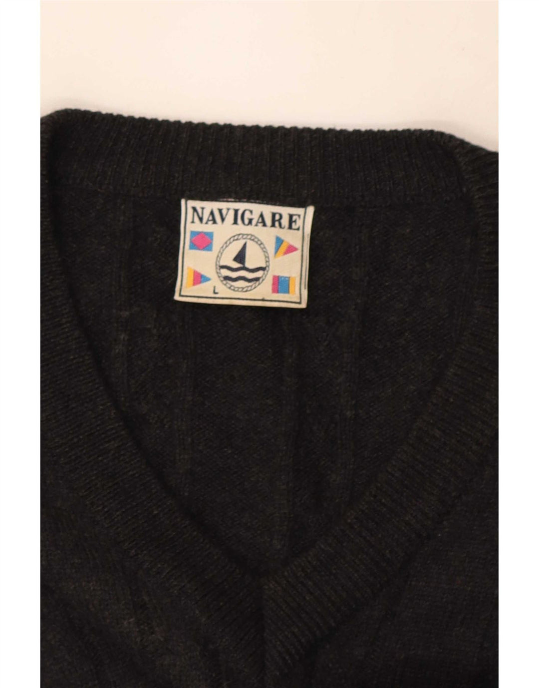Navigare Jersey con Cuello en V para Hombre de Lana Gris Grande