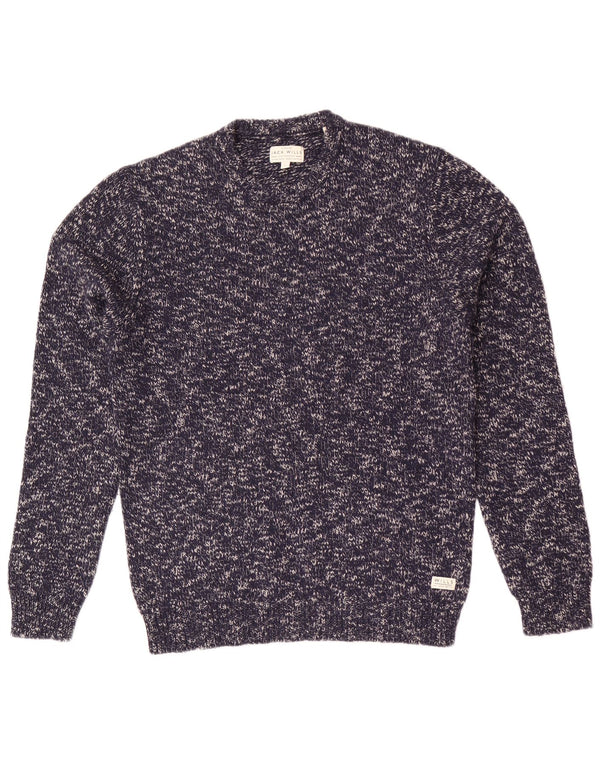 Jack Wills - Jersey de cuello redondo para hombre, talla grande, lana de cordero moteada en azul marino