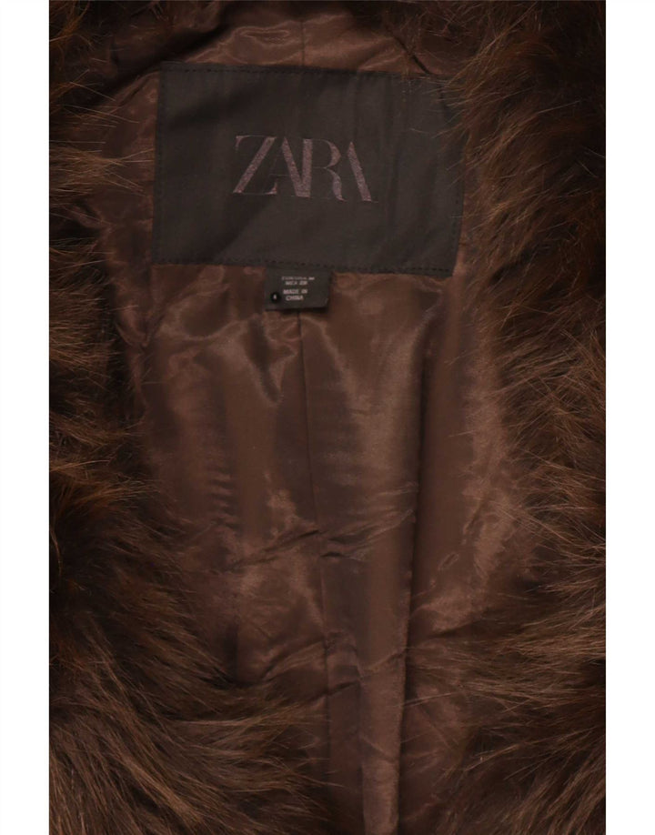 Zara Mujer Chaqueta Extragrande De Piel Sintética UK 44 Poliéster Marrón Medio