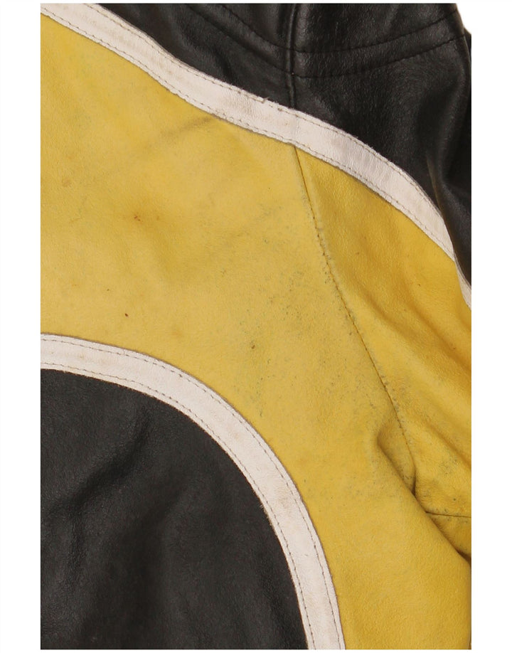 VINTAGE Chaqueta Racer de cuero para hombre IT 48 Cuero en bloque de color negro medio