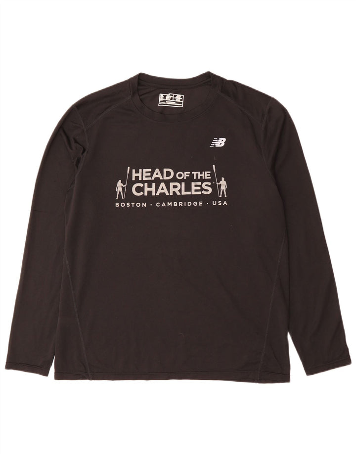 New Balance Hombre Boston Graphic Top Manga Larga Grande Negro