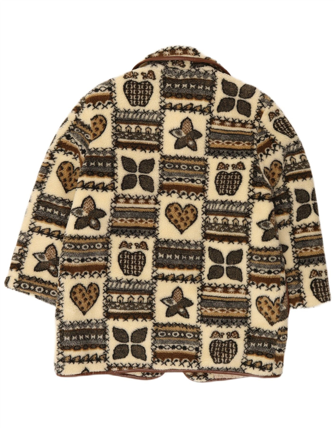 Vintage mujer gráfico polar Duffle abrigo Reino Unido 14 gran patchwork beige