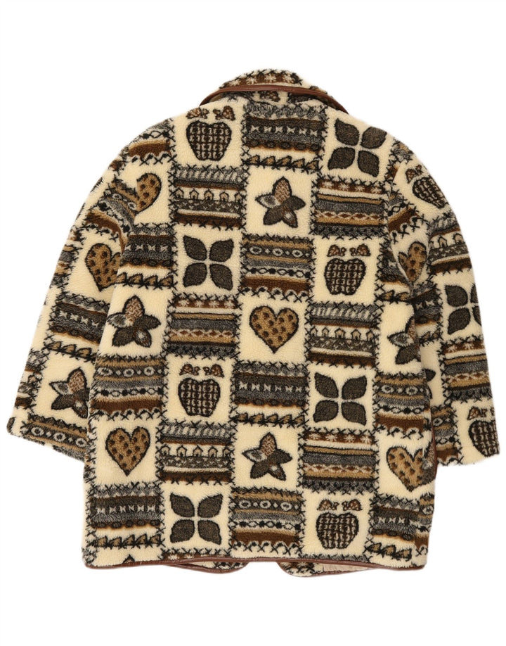 Vintage mujer gráfico polar Duffle abrigo Reino Unido 14 gran patchwork beige