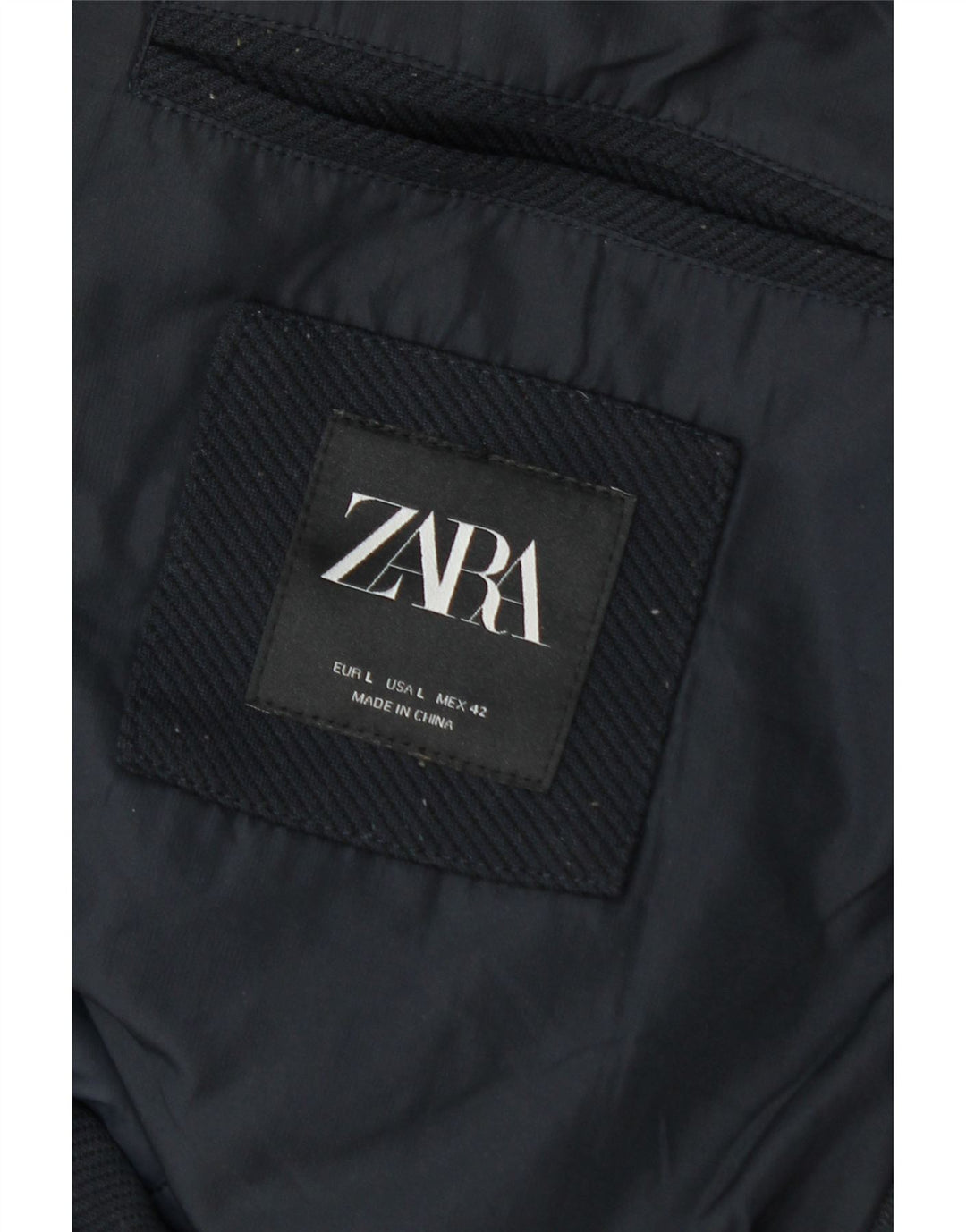 Zara Hombre Abrigo acolchado con capucha UK 40 Large Azul marino Poliéster Invierno