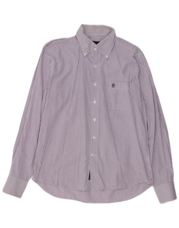 CONTE OF FLORENCE Camisa de hombre de algodón a cuadros violeta medio