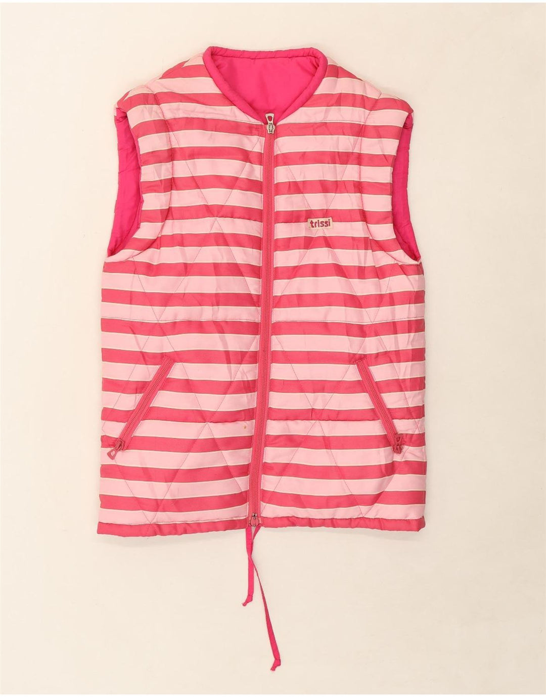 TRISSI Womens Padded Gilet UK 12 Medium Pink Striped Vintage Trissi and Second-Hand Trissi from Messina Hembry 