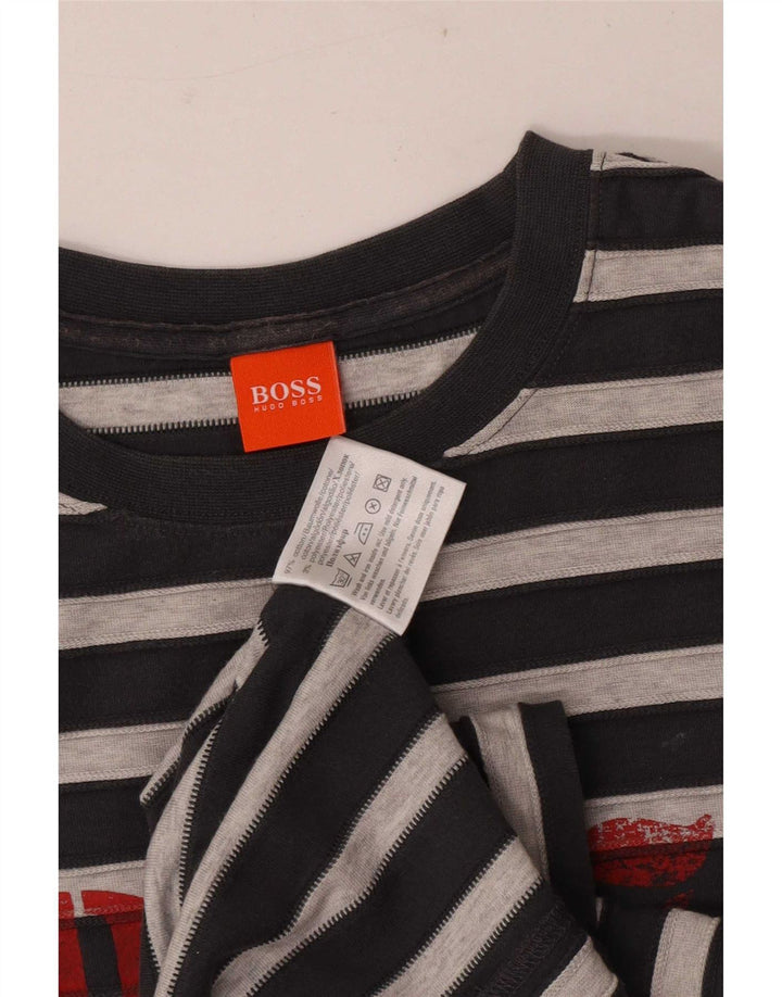 Hugo Boss Hombre Camiseta gráfica Top Algodón a rayas gris medio