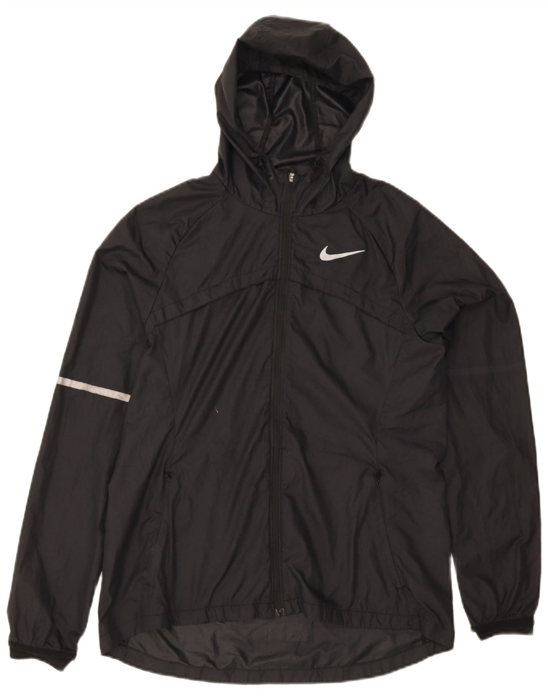 Nike - Chaqueta impermeable con capucha para mujer, talla M, color negro, poliéster, deportiva