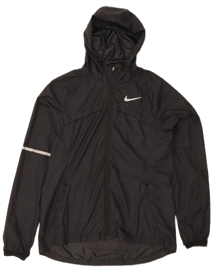 Nike - Chaqueta impermeable con capucha para mujer, talla M, color negro, poliéster, deportiva