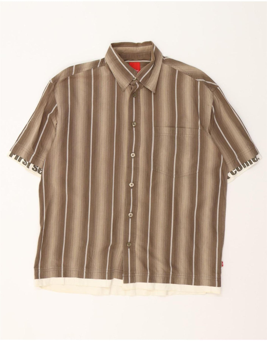 S.OLIVER Camisa estampada de manga corta para hombre de algodón a rayas marrón medio