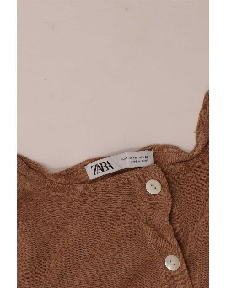 Zara Mujer Top Manga Larga UK 44 Medio Beige