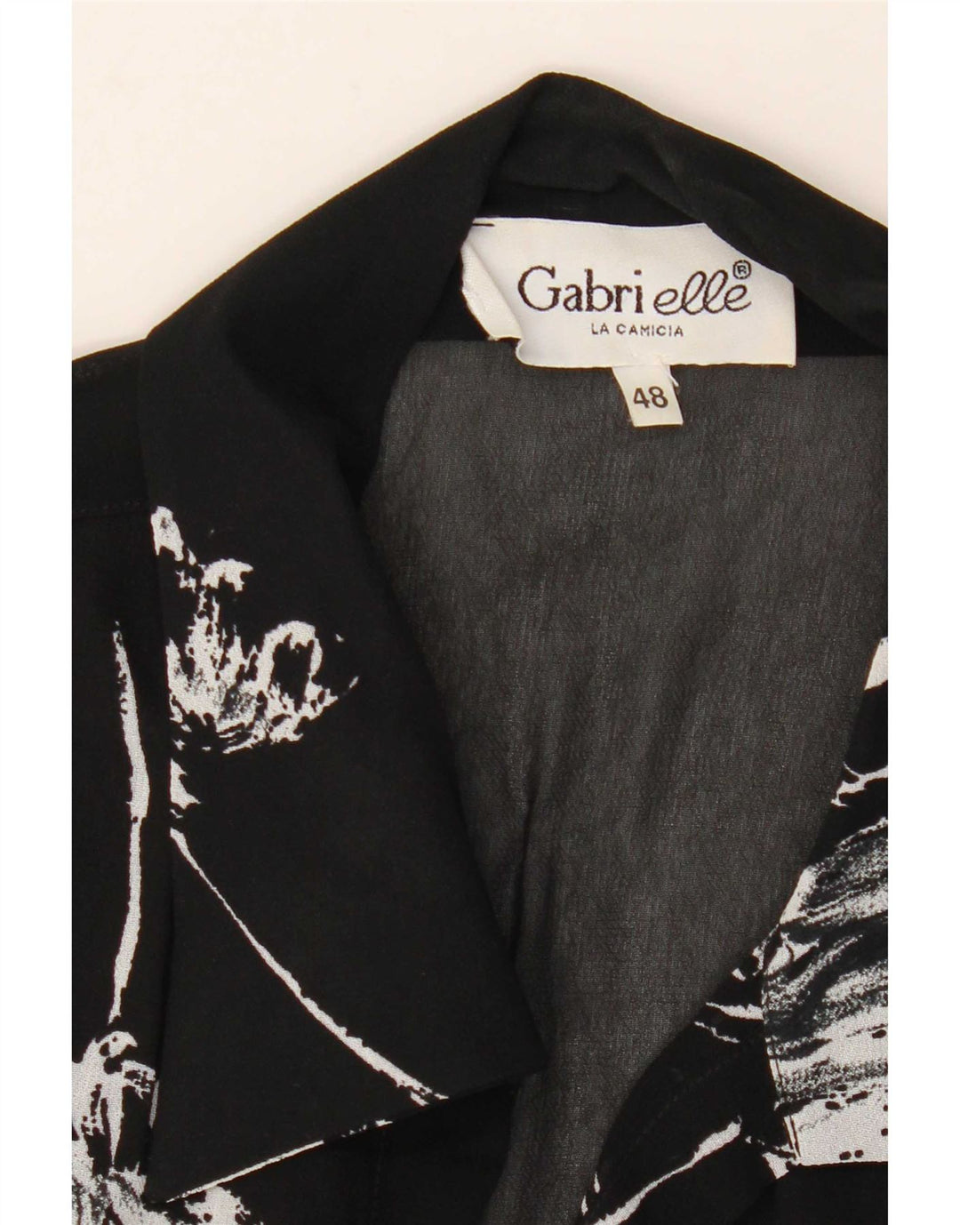 Vintage mujer patrón abstracto 1/2 manga camisa blusa IT 48 XL negro
