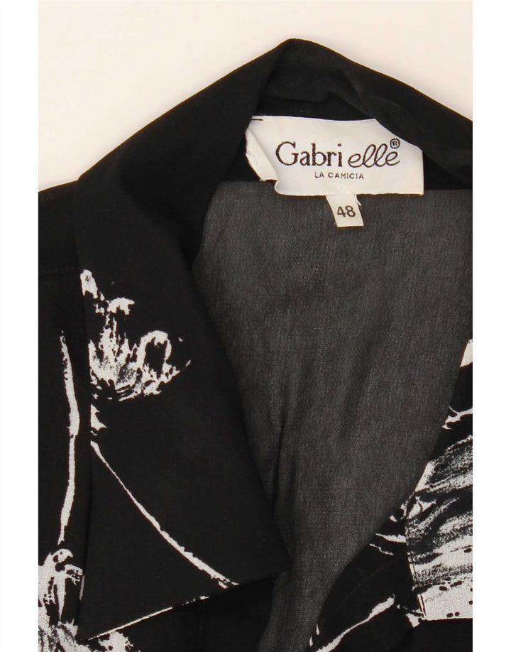 Vintage mujer patrón abstracto 1/2 manga camisa blusa IT 48 XL negro