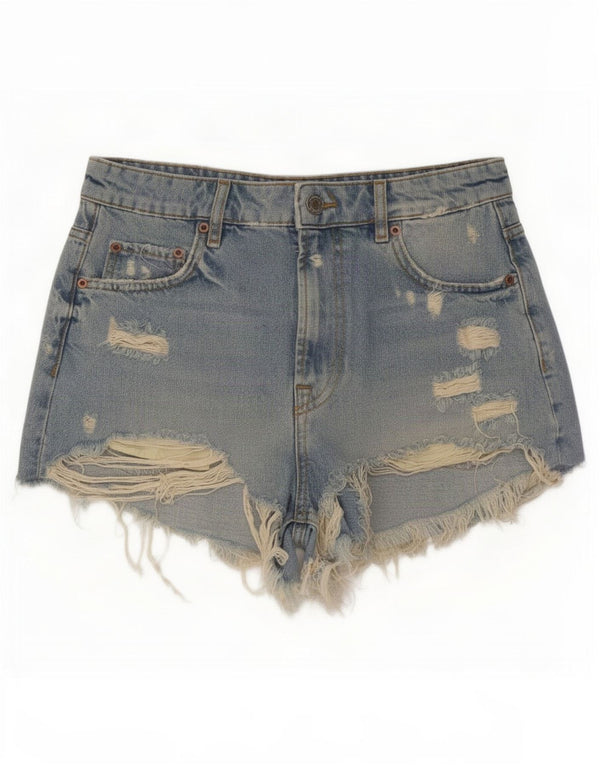 Zara Pantalones cortos de mezclilla desgastados para mujer EU 38 Small W28 Algodón azul