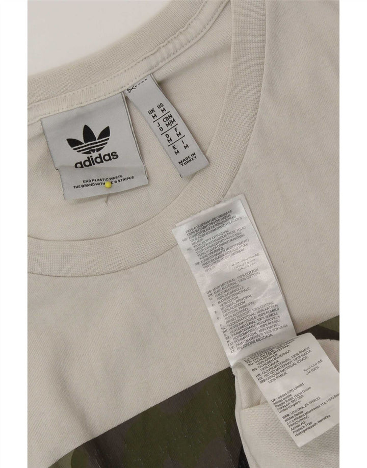 Adidas Hombre Camiseta Gráfica Top Medio Blanco Camuflaje Algodón