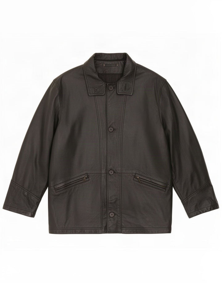 Vintage hombres chaqueta de cuero Reino Unido 36 pequeño negro clásico