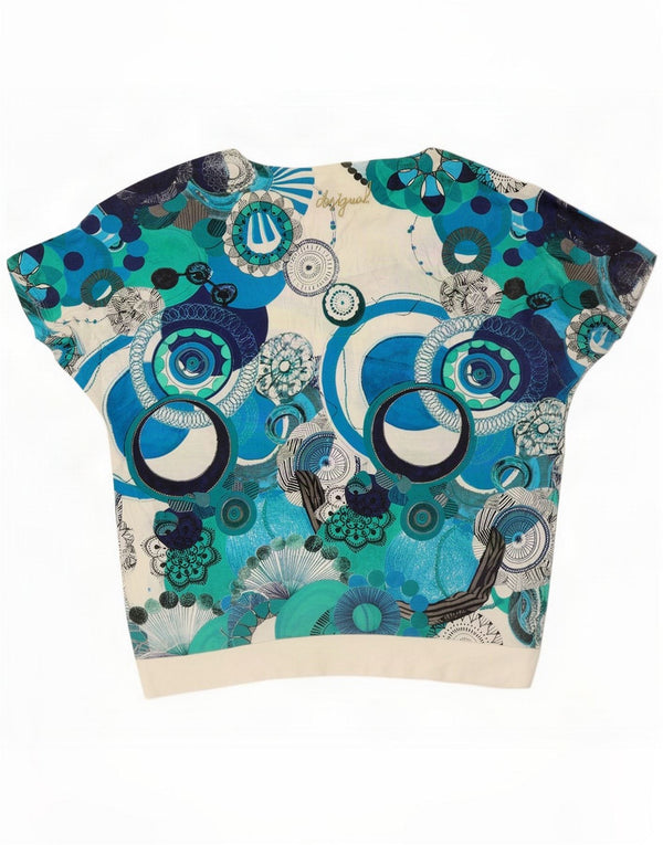 Desigual Camiseta estampada para mujer UK 44 Viscosa geométrica blanca mediana