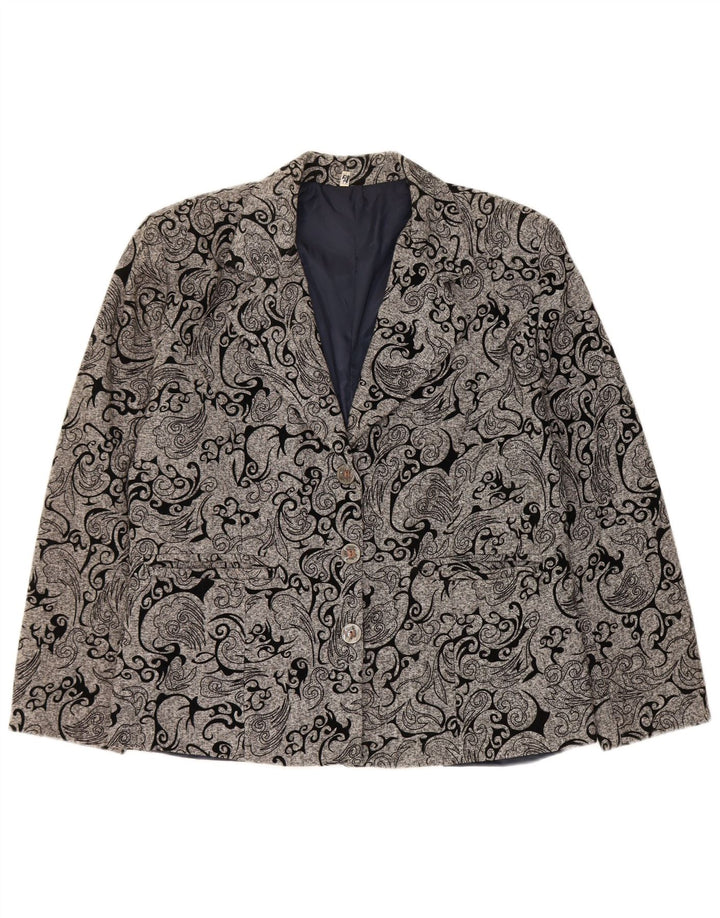 Vintage mujer 3 botones Blazer chaqueta IT 48 XL gris Paisley