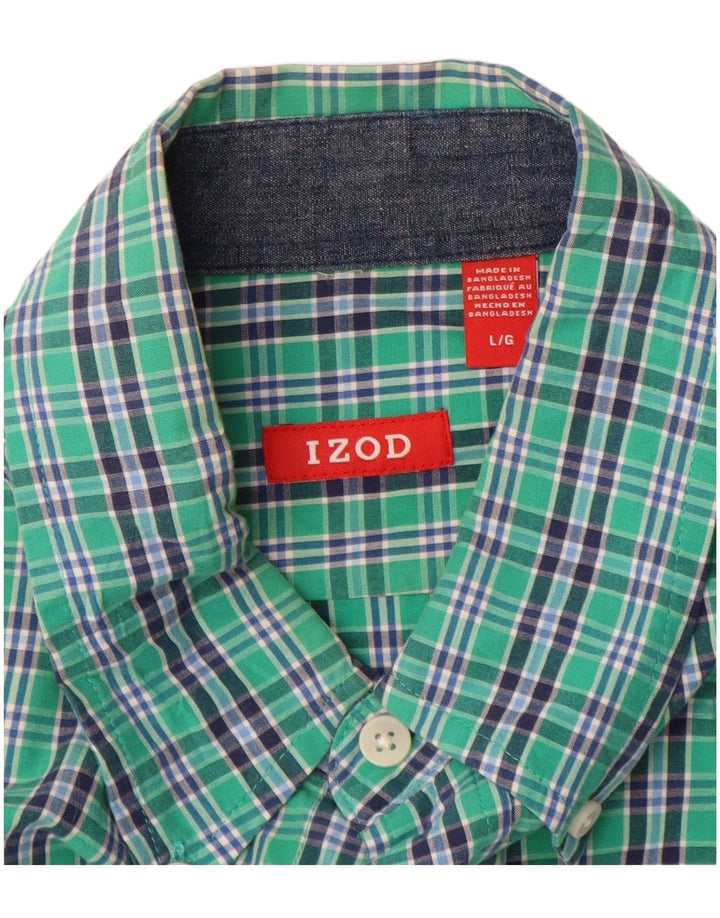 IZOD Camisa de manga corta para hombre de algodón a cuadros verdes grandes