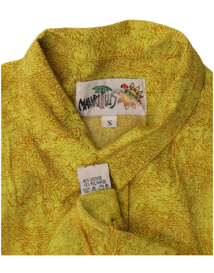 Vintage mujeres oversize patrón abstracto camisa blusa Reino Unido 10 pequeño amarillo