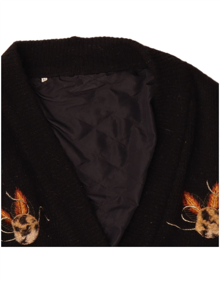 Vintage mujeres gráfico oversized cardigan suéter Reino Unido 14 medio negro