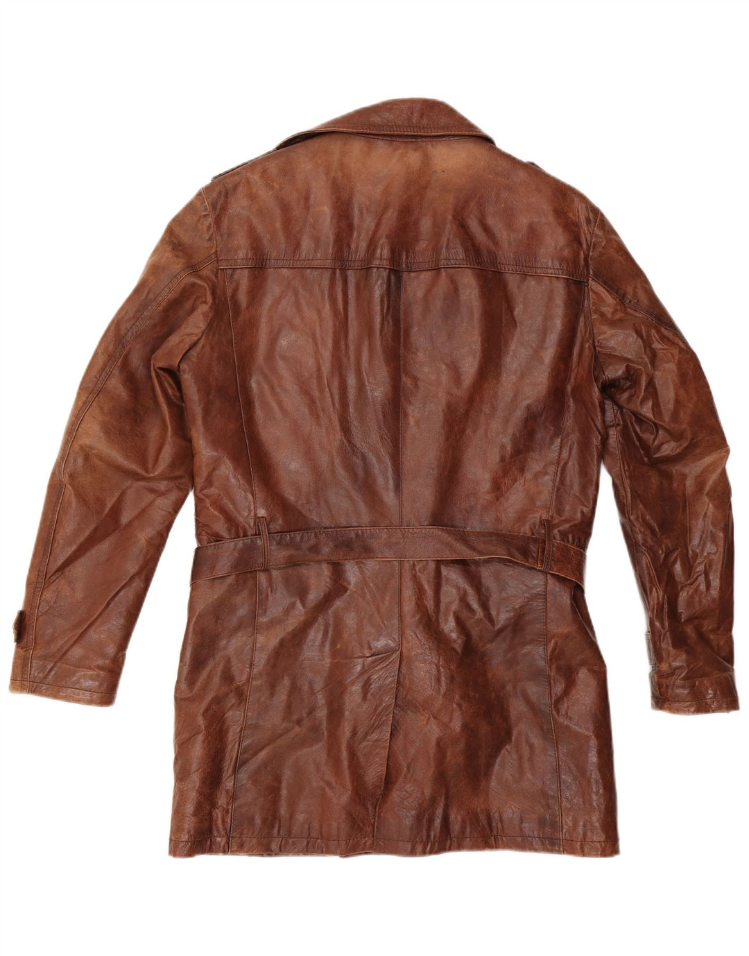 VINTAGE Hombres Abrigo de cuero militar de doble pecho IT 50 Marrón grande