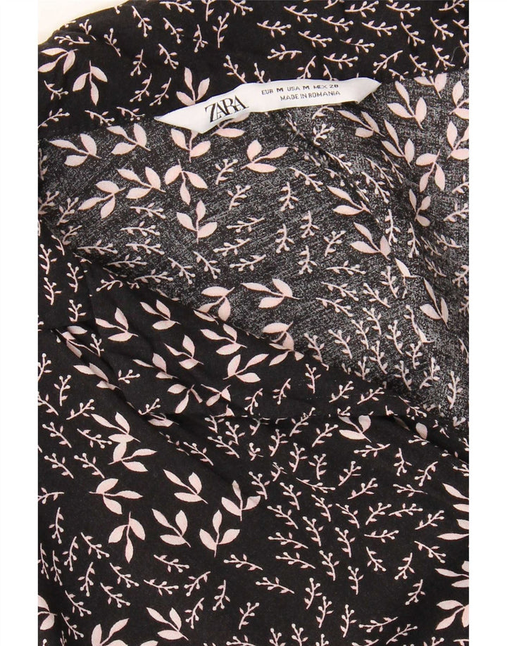 Zara Mujer Mono Manga Corta Mediano Negro Floral