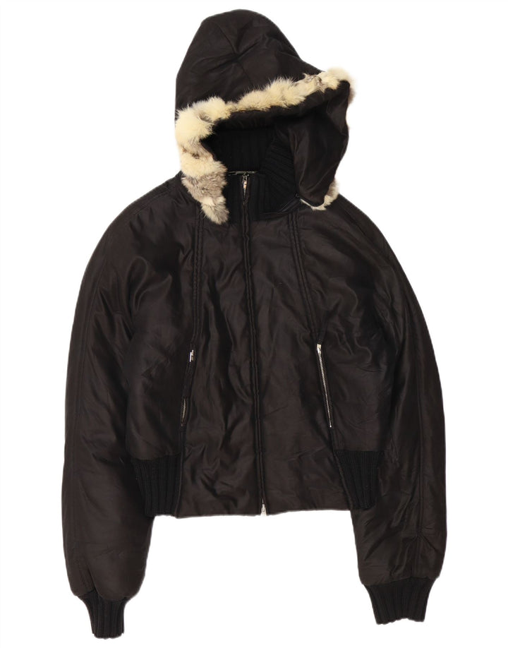 TRUSSARDI JEANS Chaqueta acolchada con capucha para mujer IT 44 Medium Negro Poliamida