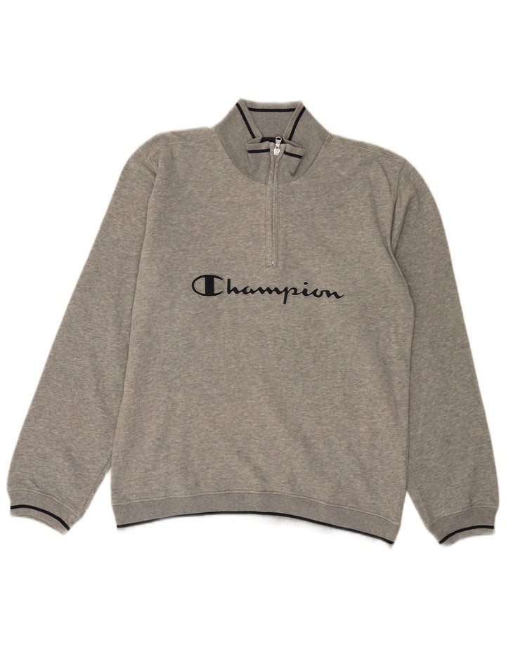 CHAMPION Sudadera con cuello y cremallera gráfica para hombre Jumper Small Grey Cotton