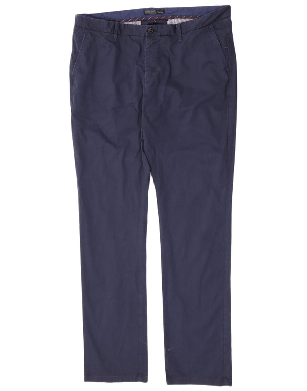 Zara Pantalón chino recto para hombre EU 48 XL W38 L34 Azul marino Algodón
