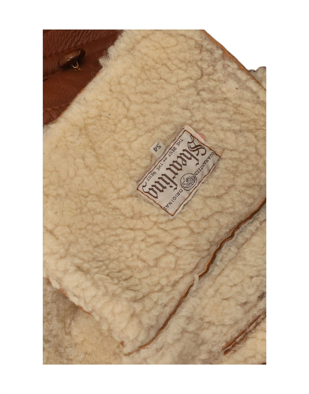 Vintage hombres doble pecho shearling chaqueta IT 54 2XL marrón