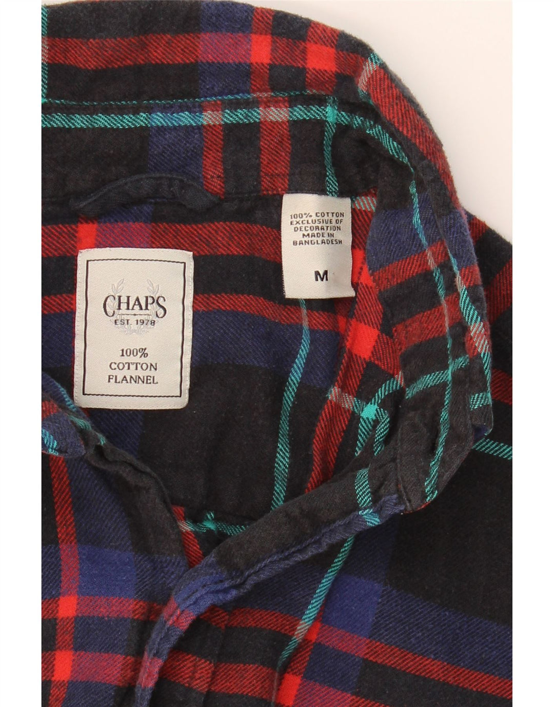 CHAPS Mens Flannel Shirt Medium Navy Blue Check Cotton Vintage Chaps and Second-Hand Chaps from Messina Hembry 