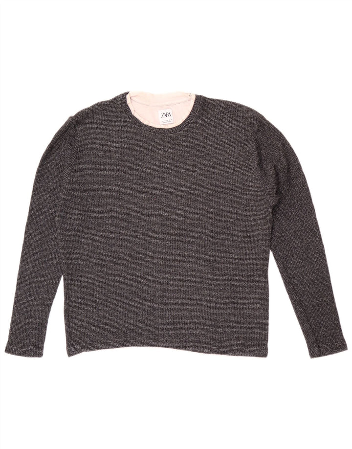 Zara - Jersey de cuello redondo para mujer, talla 40, algodón gris medio
