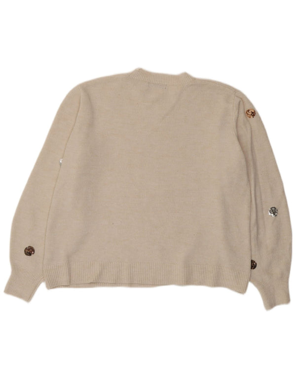 Marks & Spencer Jersey de Cuello Redondo para Mujer UK 18 XL Off White Spotted