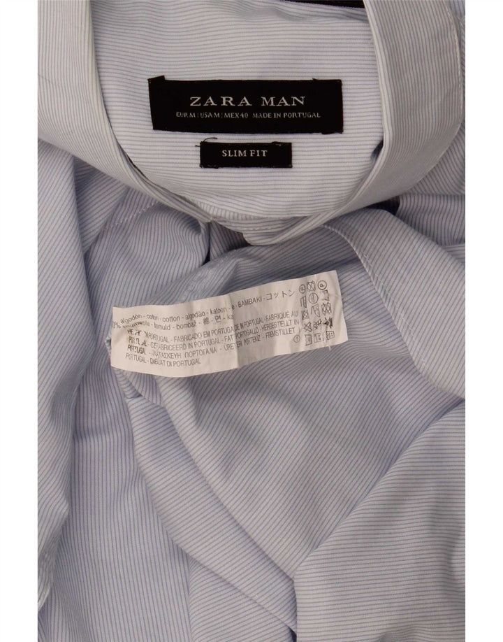 Zara Hombre Camisa Slim Fit Algodón Rayas Azul Medio