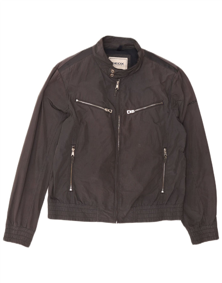 Geox Mens Respira Bomber Jacket UK 40 Large Gris Pinstripe Poliéster