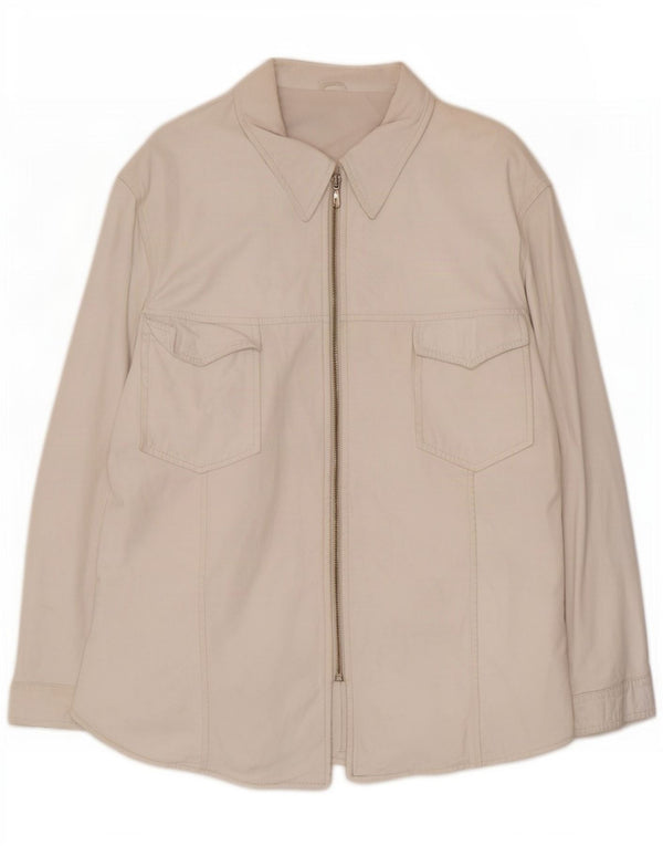 Vintage mujer sobrecamisa camisa de cuero IT 46 grande blanco