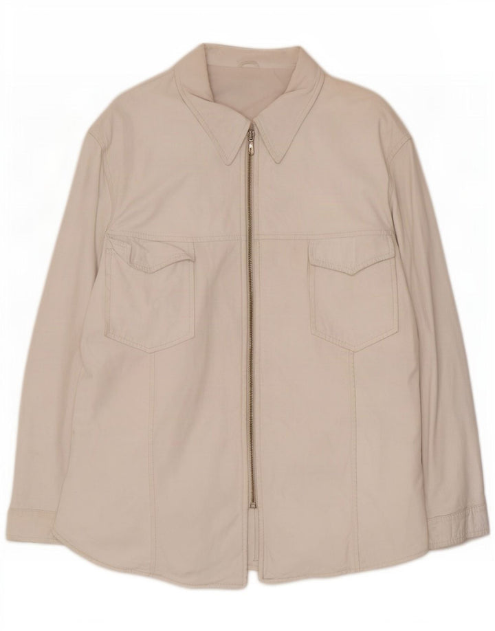 Vintage mujer sobrecamisa camisa de cuero IT 46 grande blanco