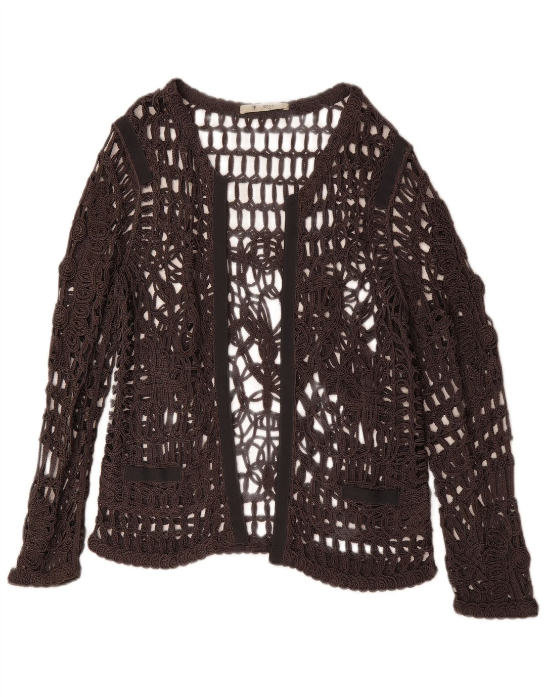 MONARI Top transparente de crochet de manga larga para mujer UK 44 Gris grande