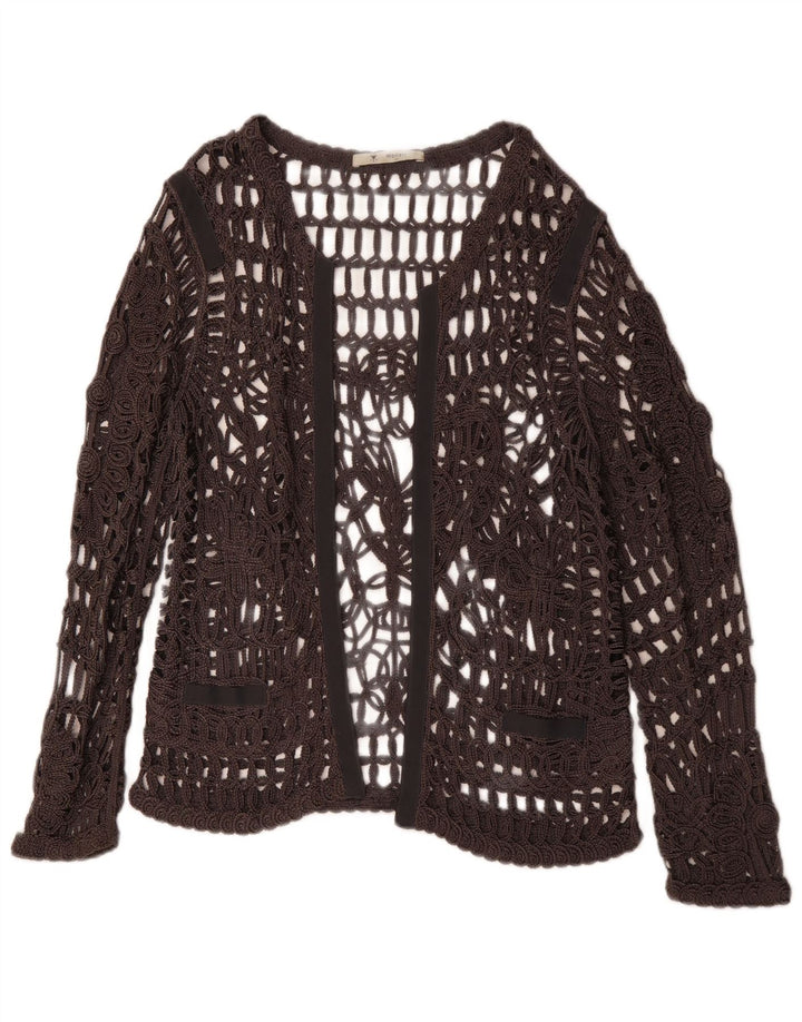 MONARI Top transparente de crochet de manga larga para mujer UK 44 Gris grande