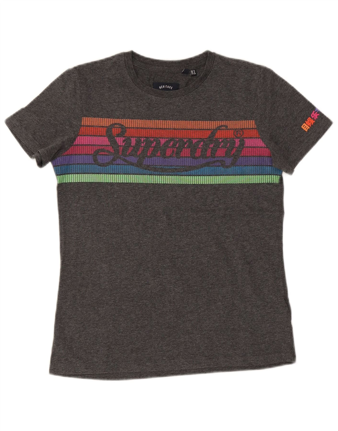 SUPERDRY Mujer Heritage Graphic Camiseta Top UK 8 Small Gris Algodón