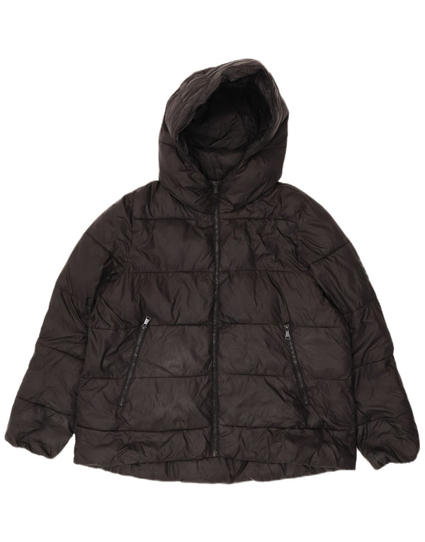 Zara Mujer Chaqueta Acolchada Con Capucha UK 46 Grande Poliéster Negro