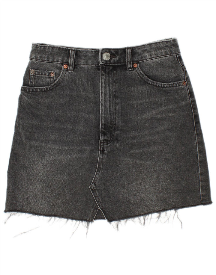 Zara Mujer Mini Falda Vaquera Pequeña W26 Algodón Negro