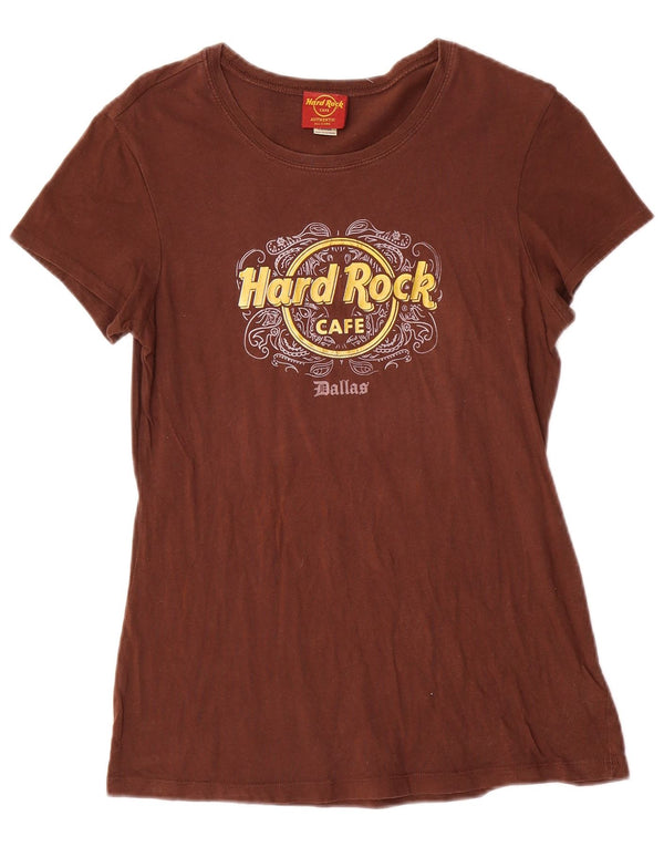 Hard Rock Cafe Mujer Dallas Graphic Camiseta Top UK 40 Grande Algodón Marrón