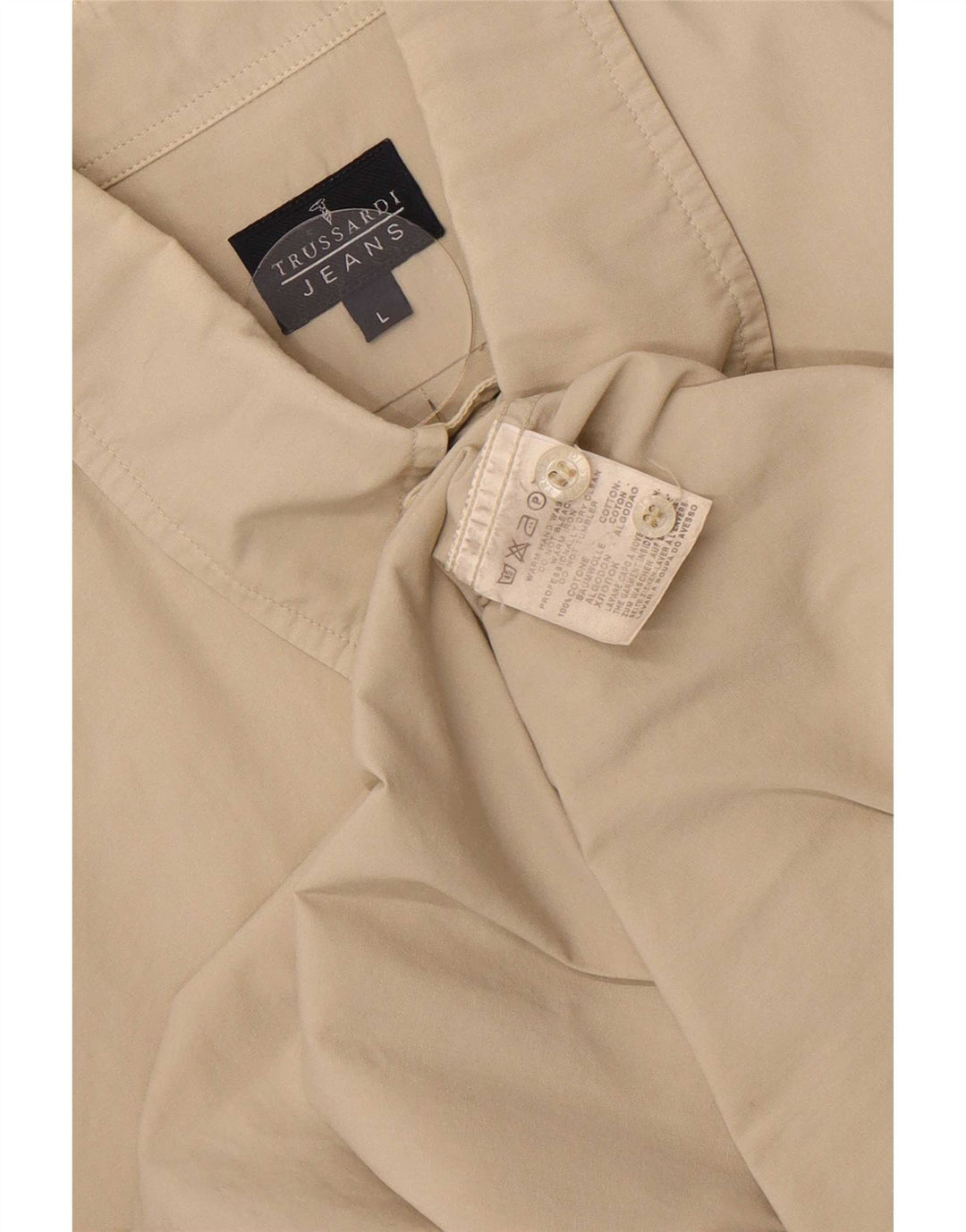 Camisa Hombre Trussardi Jeans Large Beige Algodón