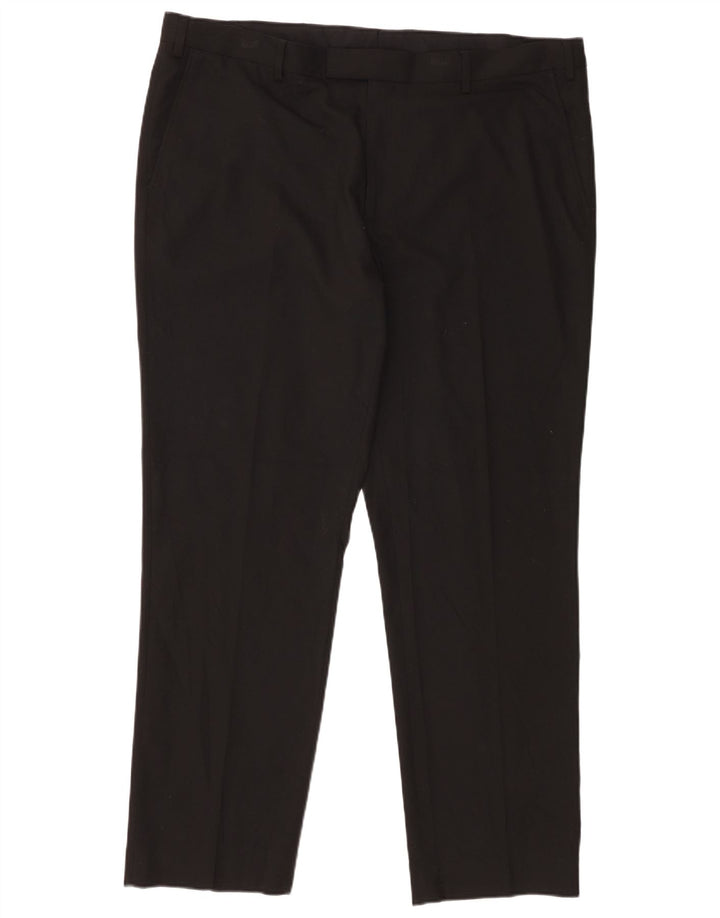 Marks & Spencer Pantalón de traje de corte regular para hombre W42 L31 Poliéster negro