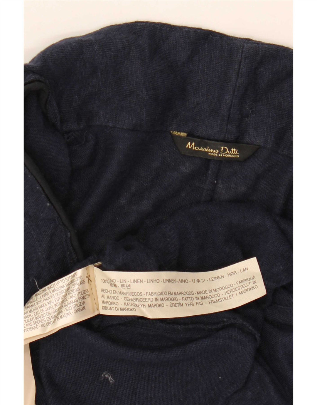Massimo Dutti Blusa Mujer Top UK 40 XL Lino Azul Marino