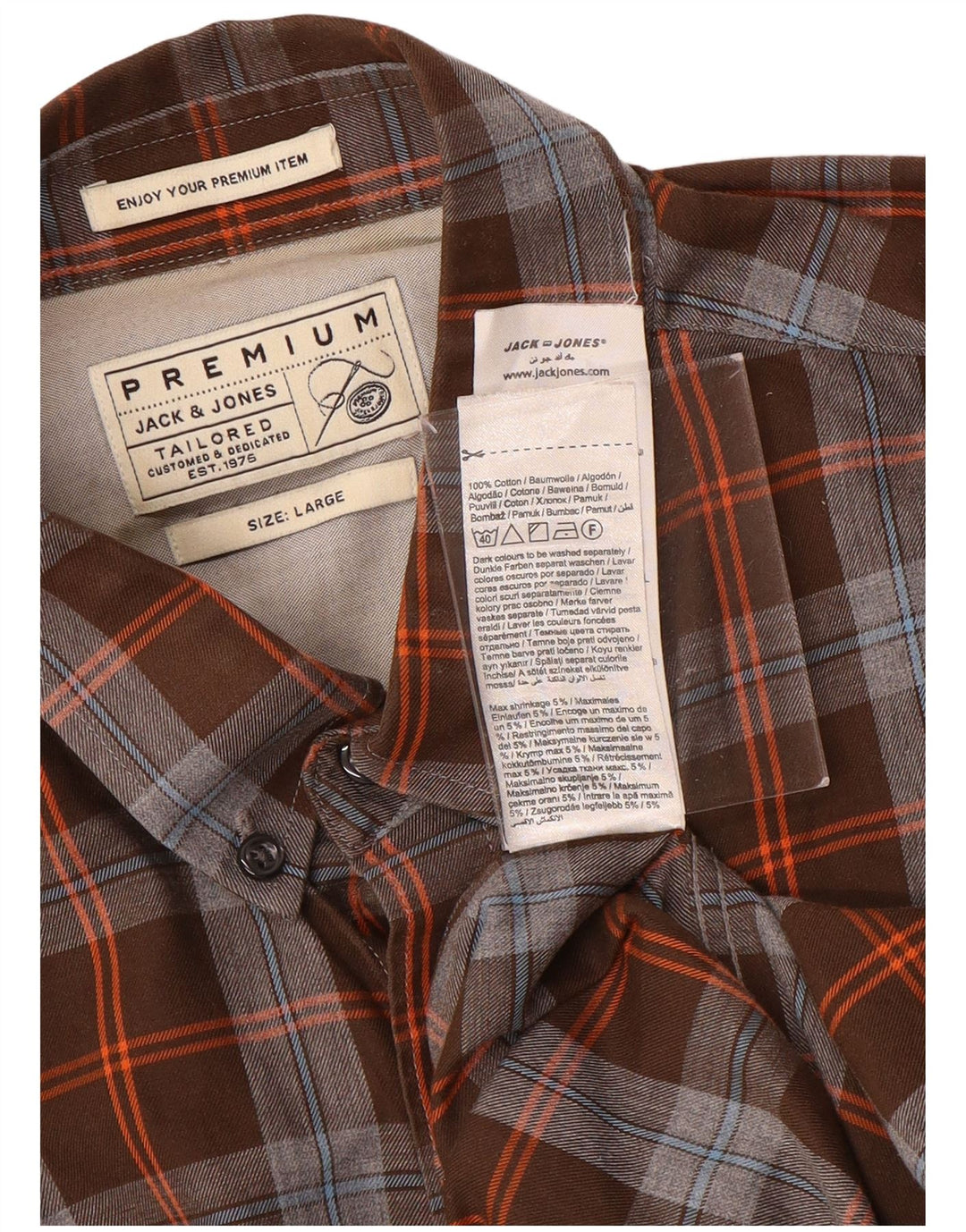 Jack & Jones Camisa a medida de algodón a cuadros marrón grande para hombre