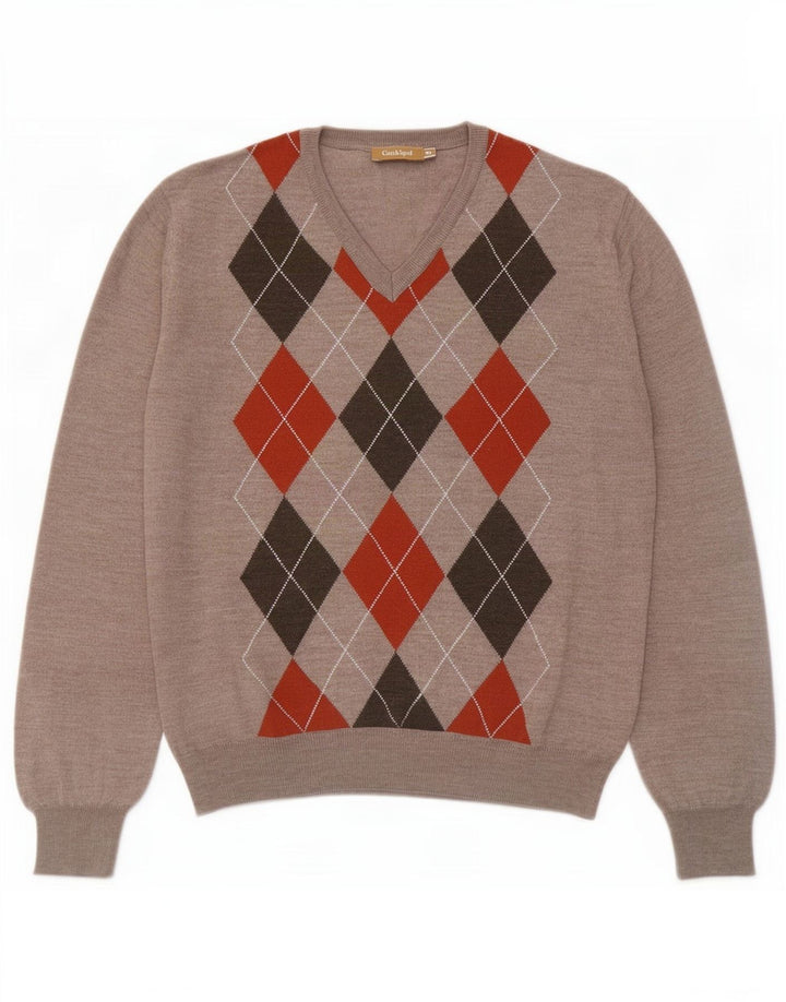 Conbipel Jersey con Cuello en V para Hombre XL Gris Argyle/Lana Diamante